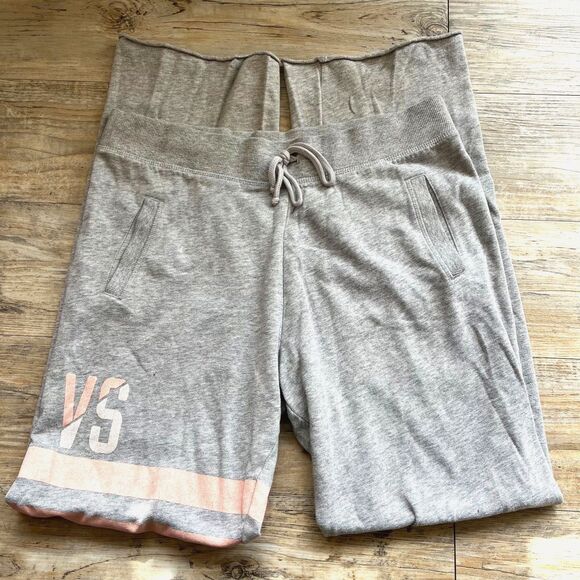 Victoria's Secret Sweatpants Small Gray Pink Wide Leg Y2K Athleisure Loungewear - Picture 1 of 7
